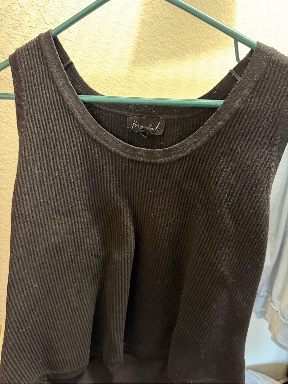 Marled Black Ribbed Sleeveless Knit Vest
